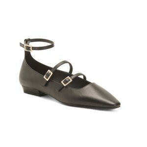 BCBGMAXAZRIA Black Leather Taji Triple Buckle Flats